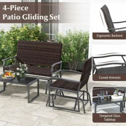 Tangkula 4 or 8 Pieces Patio Gliding Set, Wicker Swing Glider Furniture Set