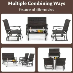 Tangkula 4 or 8 Pieces Patio Gliding Set, Wicker Swing Glider Furniture Set