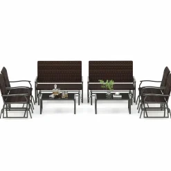 Tangkula 4 or 8 Pieces Patio Gliding Set, Wicker Swing Glider Furniture Set