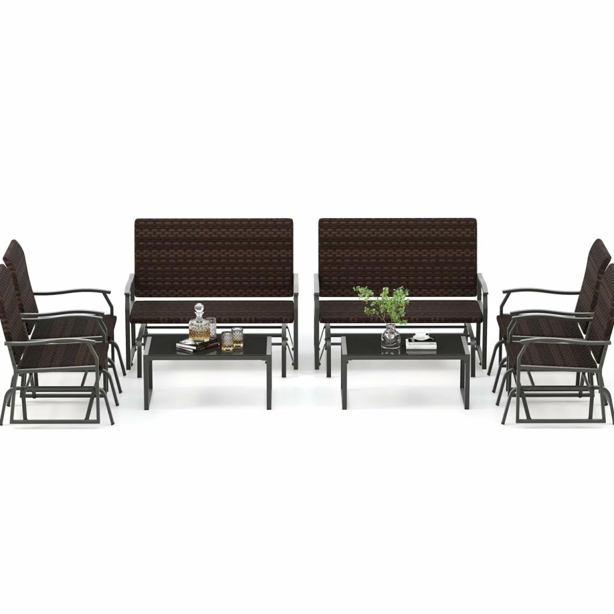 Tangkula 4 or 8 Pieces Patio Gliding Set, Wicker Swing Glider Furniture Set