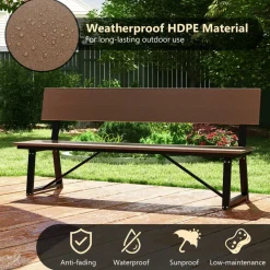 Tangkula 72” Outdoor Bench, Extra Long Patio HDPE Bench for 4 People, 1100 lbs Weight Capacity