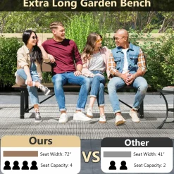 Tangkula 72” Outdoor Bench, Extra Long Patio HDPE Bench for 4 People, 1100 lbs Weight Capacity