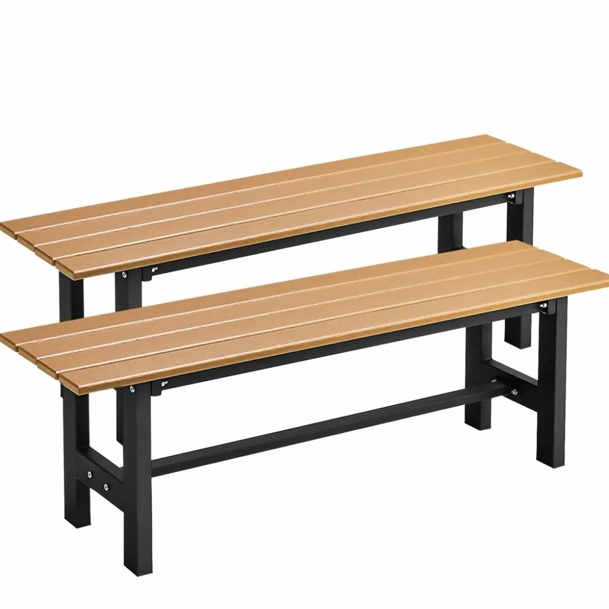Tangkula 47" Outdoor Garden Bench, 2-Person Patio Park Bench with HDPE Slatted Seat & Metal Frame