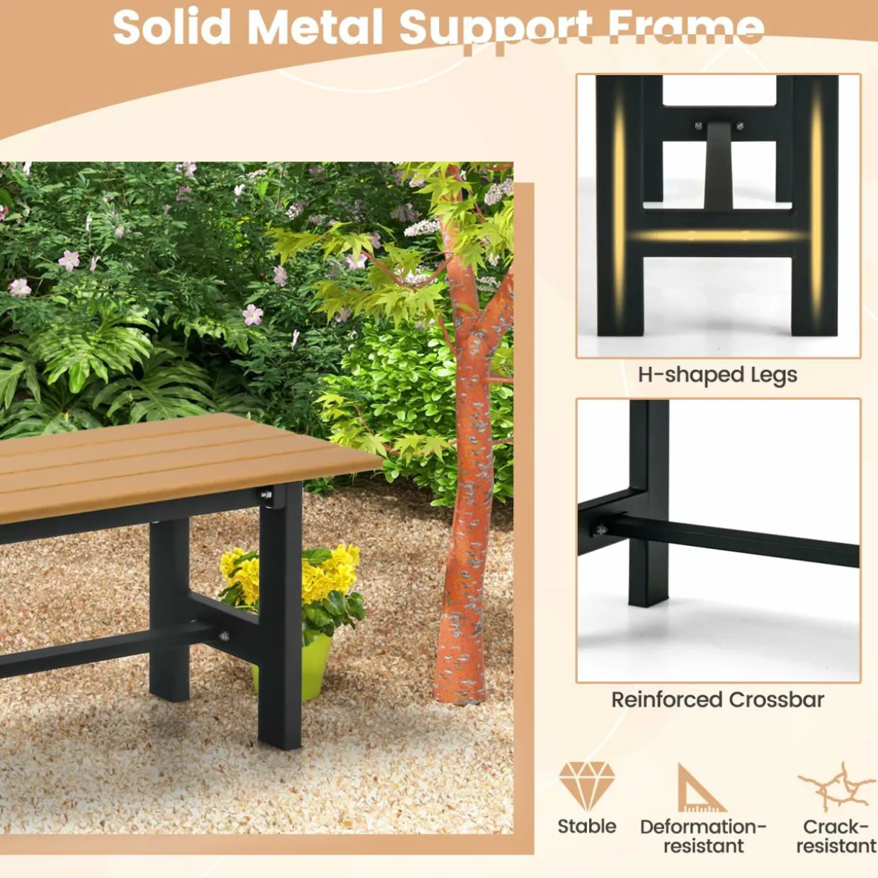 Tangkula 47" Outdoor Garden Bench, 2-Person Patio Park Bench with HDPE Slatted Seat & Metal Frame