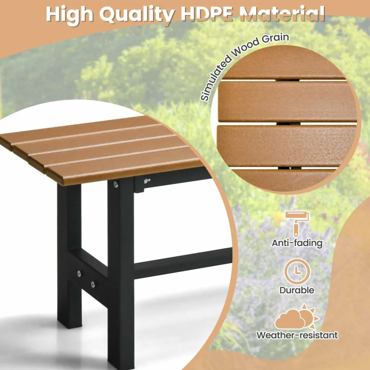 Tangkula 47" Outdoor Garden Bench, 2-Person Patio Park Bench with HDPE Slatted Seat & Metal Frame