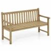 Tangkula 62" Outdoor Teak Wood Bench, 3-Person Garden Patio Bench with Backrest