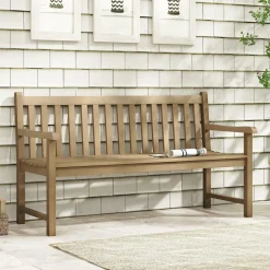 Tangkula 62" Outdoor Teak Wood Bench, 3-Person Garden Patio Bench with Backrest
