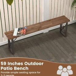 Tangkula 2 Pack Acacia Wood Outdoor Bench, 59 Inches Patio Bench with Metal Frame, 800 LBS Max Load