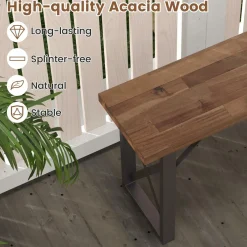 Tangkula 2 Pack Acacia Wood Outdoor Bench, 59 Inches Patio Bench with Metal Frame, 800 LBS Max Load