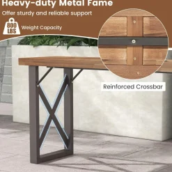 Tangkula 2 Pack Acacia Wood Outdoor Bench, 59 Inches Patio Bench with Metal Frame, 800 LBS Max Load