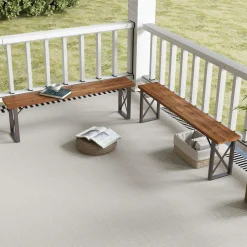 Tangkula 2 Pack Acacia Wood Outdoor Bench, 59 Inches Patio Bench with Metal Frame, 800 LBS Max Load