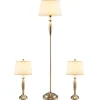 Tangkula 3 Pack Lamp Set, 2 Table Lamps & 1 Floor Lamp, 3-Piece Modern Lamp Set (Nickle)