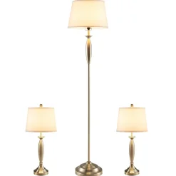 Tangkula 3 Pack Lamp Set, 2 Table Lamps & 1 Floor Lamp, 3-Piece Modern Lamp Set (Nickle)