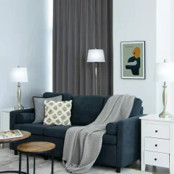 Tangkula 3 Pack Lamp Set, 2 Table Lamps & 1 Floor Lamp, 3-Piece Modern Lamp Set (Nickle)