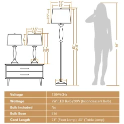Tangkula 3 Pack Lamp Set, 2 Table Lamps & 1 Floor Lamp, 3-Piece Modern Lamp Set (Nickle)