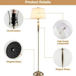 Tangkula 3 Pack Lamp Set, 2 Table Lamps & 1 Floor Lamp, 3-Piece Modern Lamp Set (Nickle)