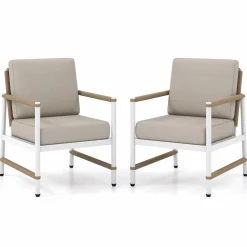 Tangkula 2 Packs Patio Aluminum Sofa, Modern Armchairs w/Wicker Backrest & Armrests, Seat & Back Cushions Included