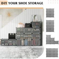 Tangkula 48 Pairs Shoe Rack Organizer, 12-Cube Shoe Storage Cabinet with Removable Shelf