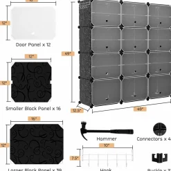 Tangkula 48 Pairs Shoe Rack Organizer, 12-Cube Shoe Storage Cabinet with Removable Shelf