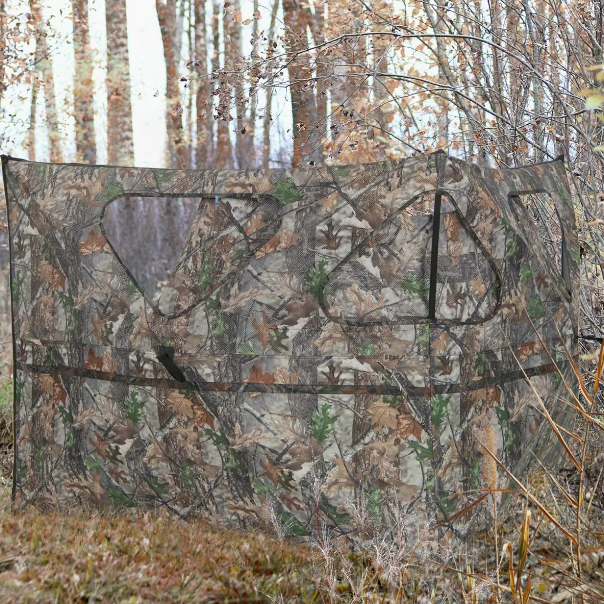 Tangkula 2 Panel Stakeout Hunting Blind, See Through Ground Blind with 3 Shoot Through Ports & 2 Storage Pockets