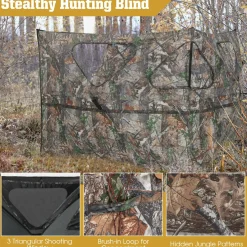 Tangkula 2 Panel Stakeout Hunting Blind, See Through Ground Blind with 3 Shoot Through Ports & 2 Storage Pockets