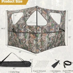 Tangkula 2 Panel Stakeout Hunting Blind, See Through Ground Blind with 3 Shoot Through Ports & 2 Storage Pockets