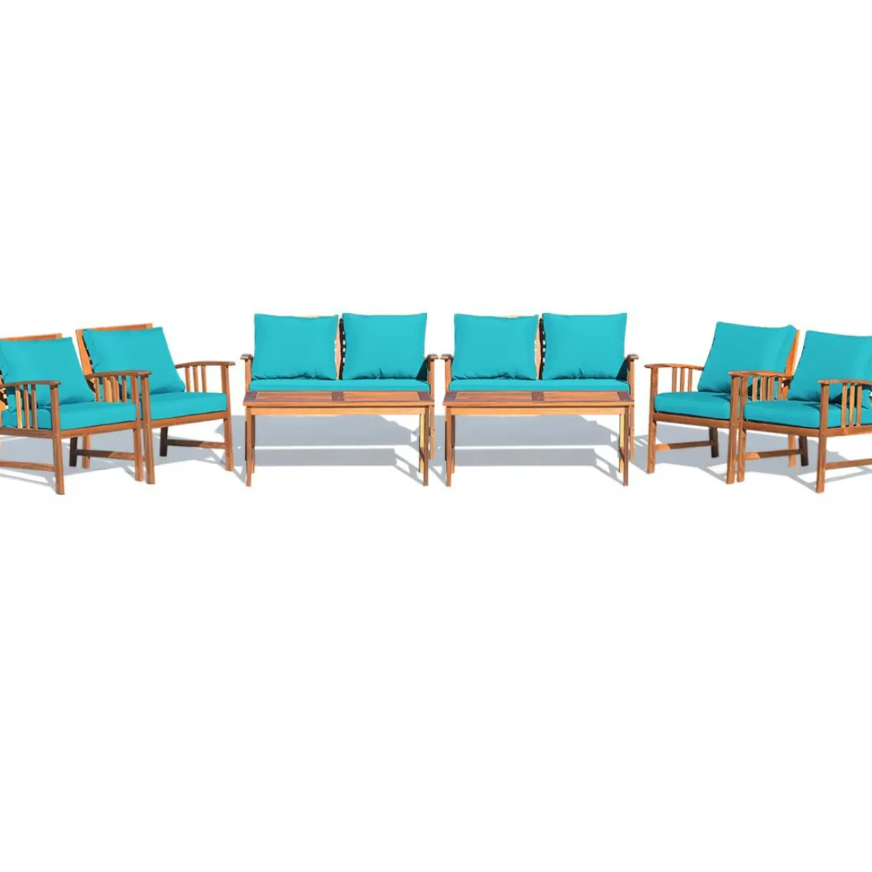 Tangkula 4 PCS Acacia Wood Patio Furniture Set, Outdoor Seating Chat Set with Gray Cushions & Back Pillow