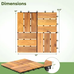 Tangkula 27 PCS Acacia Wood Interlocking Patio Deck Tiles, 12