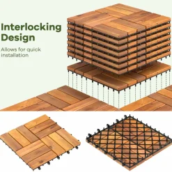Tangkula 27 PCS Acacia Wood Interlocking Patio Deck Tiles, 12