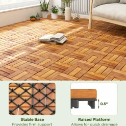 Tangkula 27 PCS Acacia Wood Interlocking Patio Deck Tiles, 12