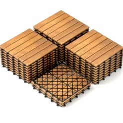 Tangkula 27 PCS Acacia Wood Interlocking Patio Deck Tiles, 12