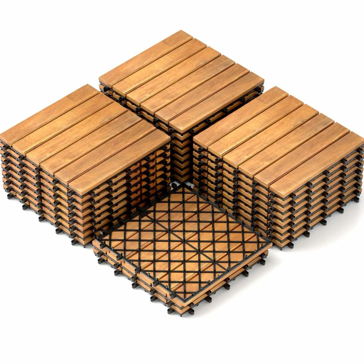 Tangkula 27 PCS Acacia Wood Interlocking Patio Deck Tiles, 12" x 12" Water-Resistant Indoor Outdoor Flooring
