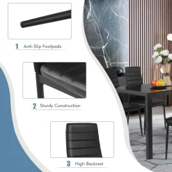 Tangkula 5 PCS Dining Table Set Modern Tempered Glass Top and PVC Leather Chair