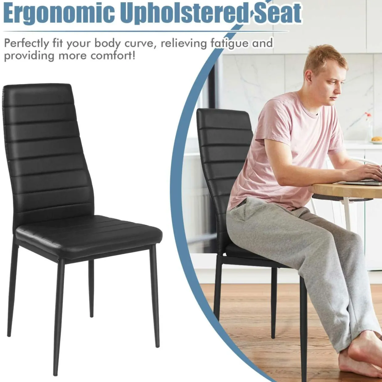 Tangkula 5 PCS Dining Table Set Modern Tempered Glass Top and PVC Leather Chair