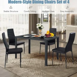 Tangkula 5 PCS Dining Table Set Modern Tempered Glass Top and PVC Leather Chair