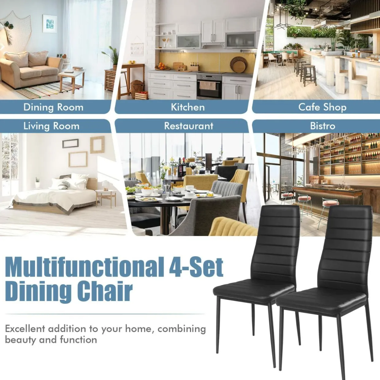 Tangkula 5 PCS Dining Table Set Modern Tempered Glass Top and PVC Leather Chair