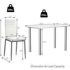 Tangkula 5 PCS Dining Table Set Modern Tempered Glass Top and PVC Leather Chair