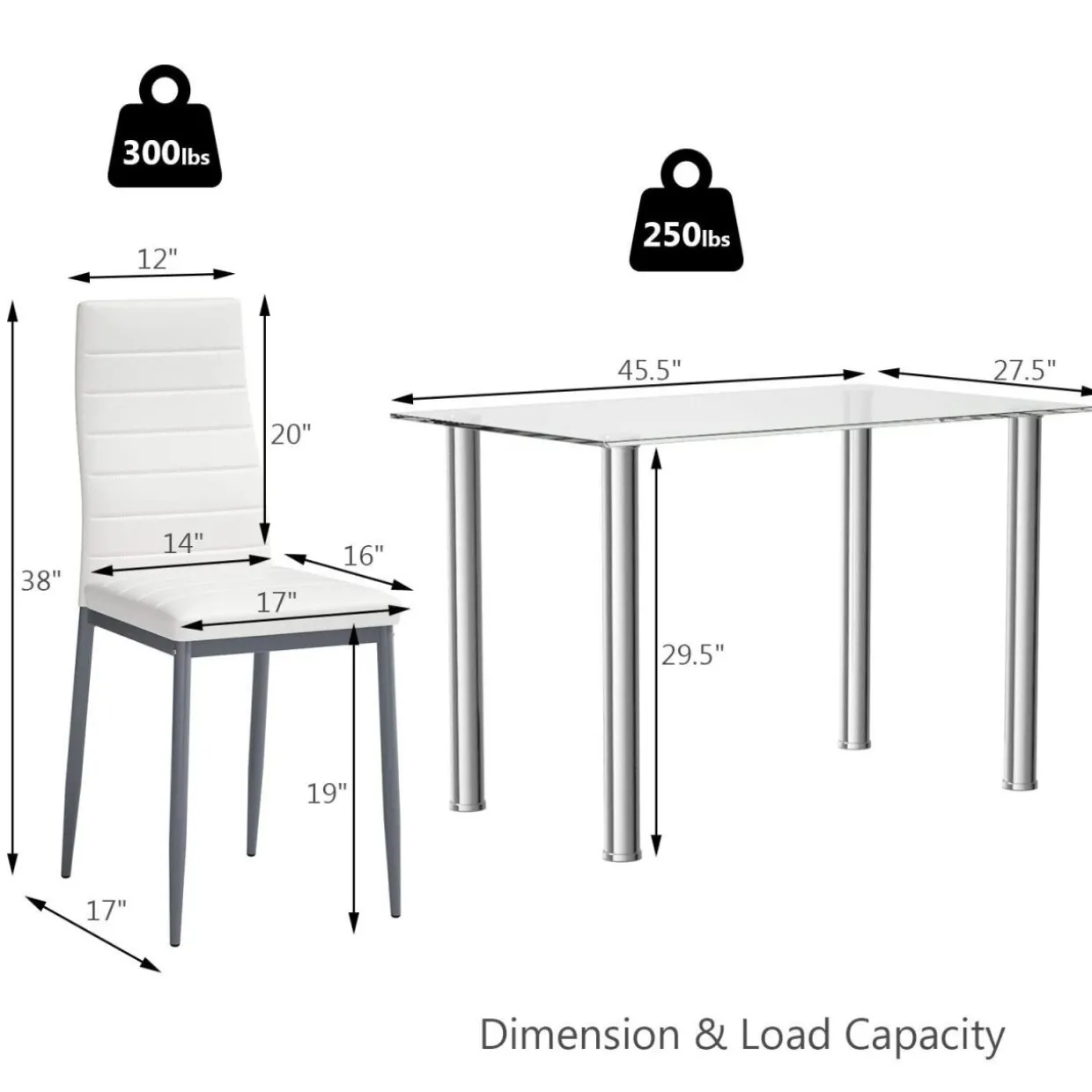 Tangkula 5 PCS Dining Table Set Modern Tempered Glass Top and PVC Leather Chair