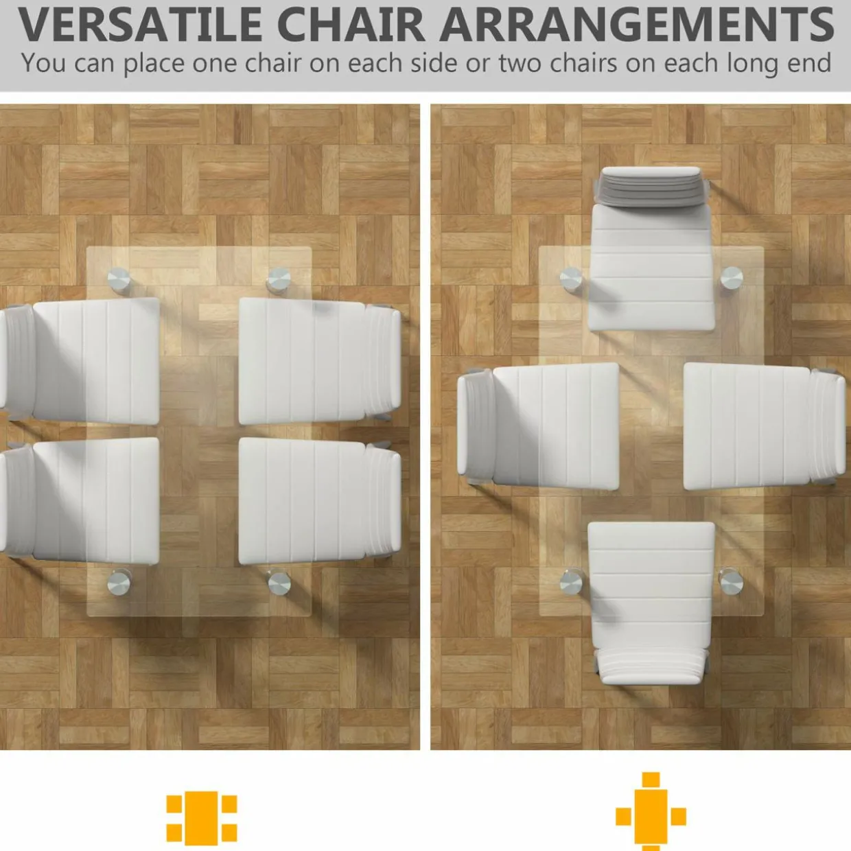 Tangkula 5 PCS Dining Table Set Modern Tempered Glass Top and PVC Leather Chair