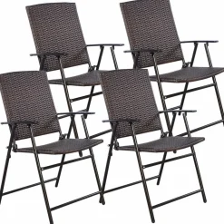 Tangkula 4 PCS Folding Patio Chair Set Outdoor Pool Lawn Portable Wicker Chair