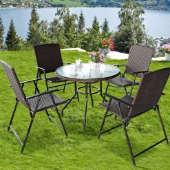 Tangkula 4 PCS Folding Patio Chair Set Outdoor Pool Lawn Portable Wicker Chair