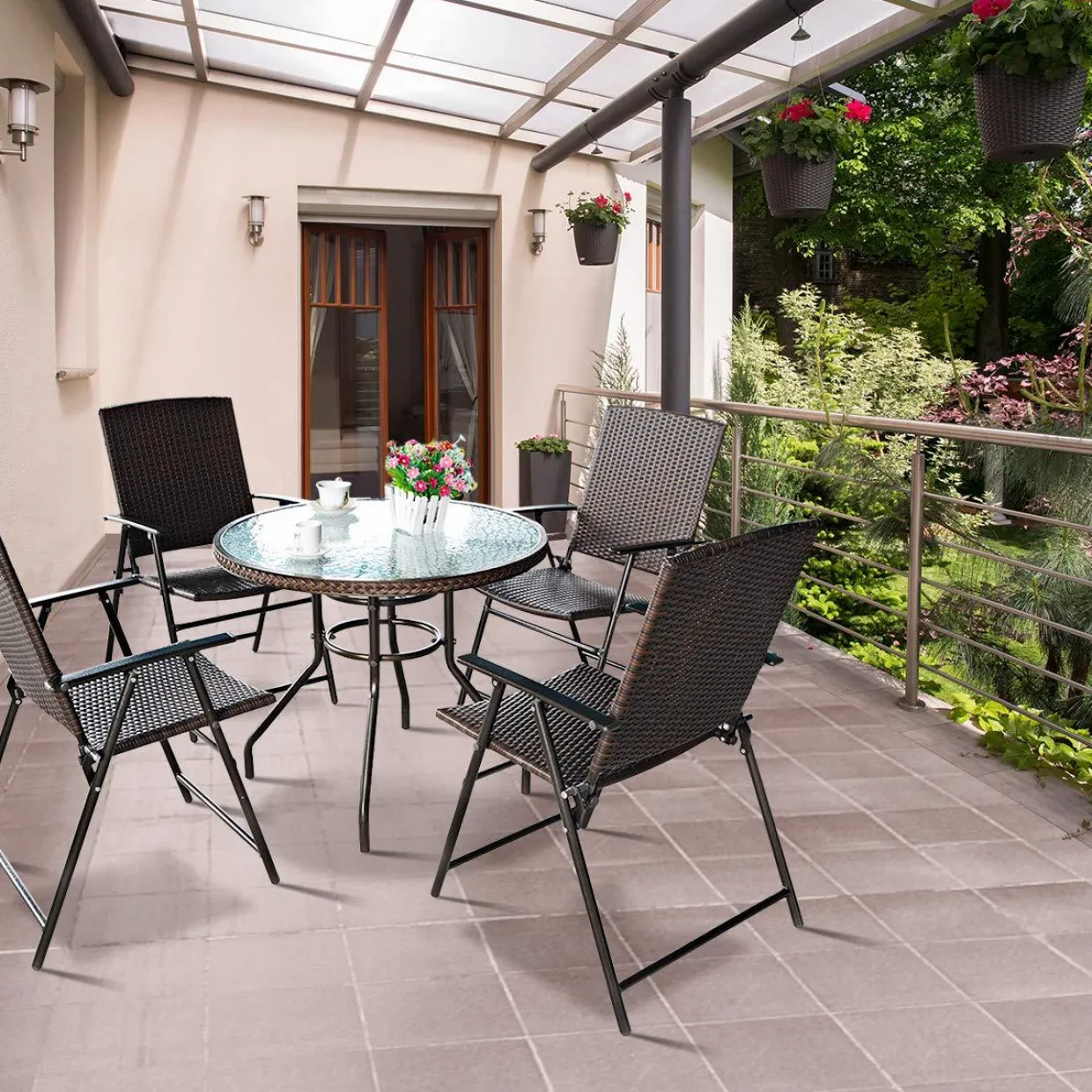 Tangkula 4 PCS Folding Patio Chair Set Outdoor Pool Lawn Portable Wicker Chair