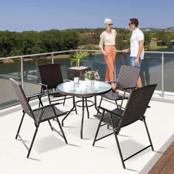Tangkula 4 PCS Folding Patio Chair Set Outdoor Pool Lawn Portable Wicker Chair