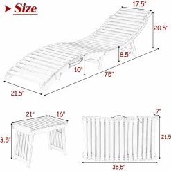 Tangkula 3 Pcs Folding Patio Solid Eucalyptus Wood Lounge Chair Set (Red & White)