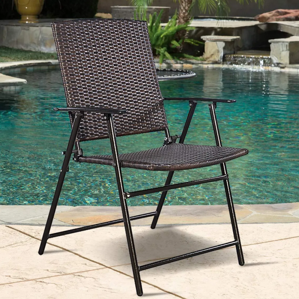 Tangkula 4 PCS Folding Patio Chair Set Outdoor Pool Lawn Portable Wicker Chair