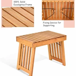 Tangkula 3 Pcs Folding Patio Solid Eucalyptus Wood Lounge Chair Set (Red & White)