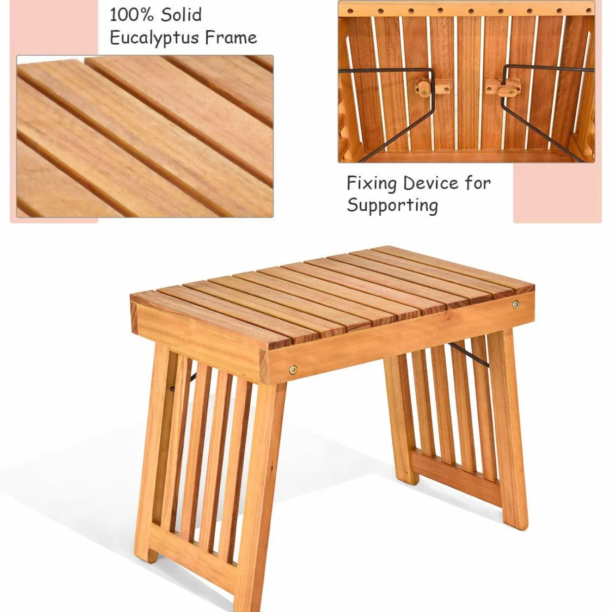 Tangkula 3 Pcs Folding Patio Solid Eucalyptus Wood Lounge Chair Set (Red & White)