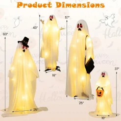 Tangkula 4 PCS Halloween Lighted Standing Ghost Family with Red & Warm White LED Lights
