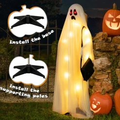 Tangkula 4 PCS Halloween Lighted Standing Ghost Family with Red & Warm White LED Lights