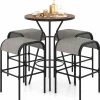 Tangkula 5 PCS Outdoor Bar Table Set, 28” Round Bar Height Table with 4 Bar Stools